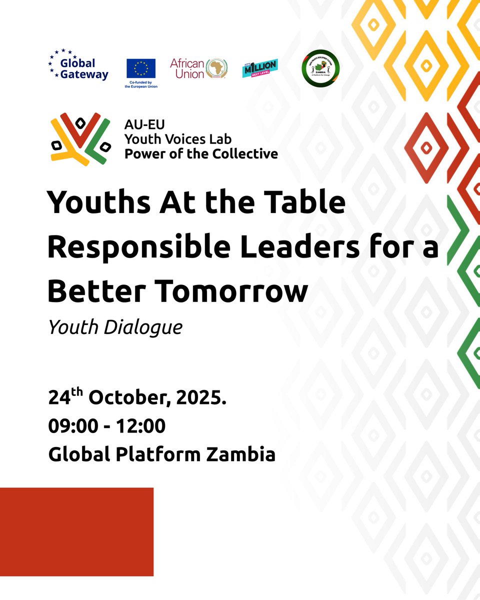 ProjectsYouth's tweet image. Join us for the Youth Dialogue themed “Youths at the Table, Responsible Leaders for a Better Tomorrow.”

Part of the AU–EU Youth Lab: Power of the Collective, this event will gather youth priorities ahead of the 7th AU–EU Summit in Luanda.

#AUEUYouthLab #YPDP #YouthDialogue