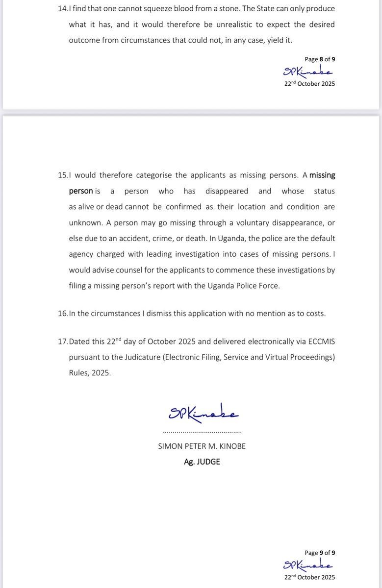 More Bad news. Ugandan High Court judge Simon Peter dismisses the habeas corpus application for Bob Njagi and Nicholas Oyoo finding that there is no evidence that the state has them in custody. They will kill those guys if we don’t raise hell and our foreign affairs is just quiet