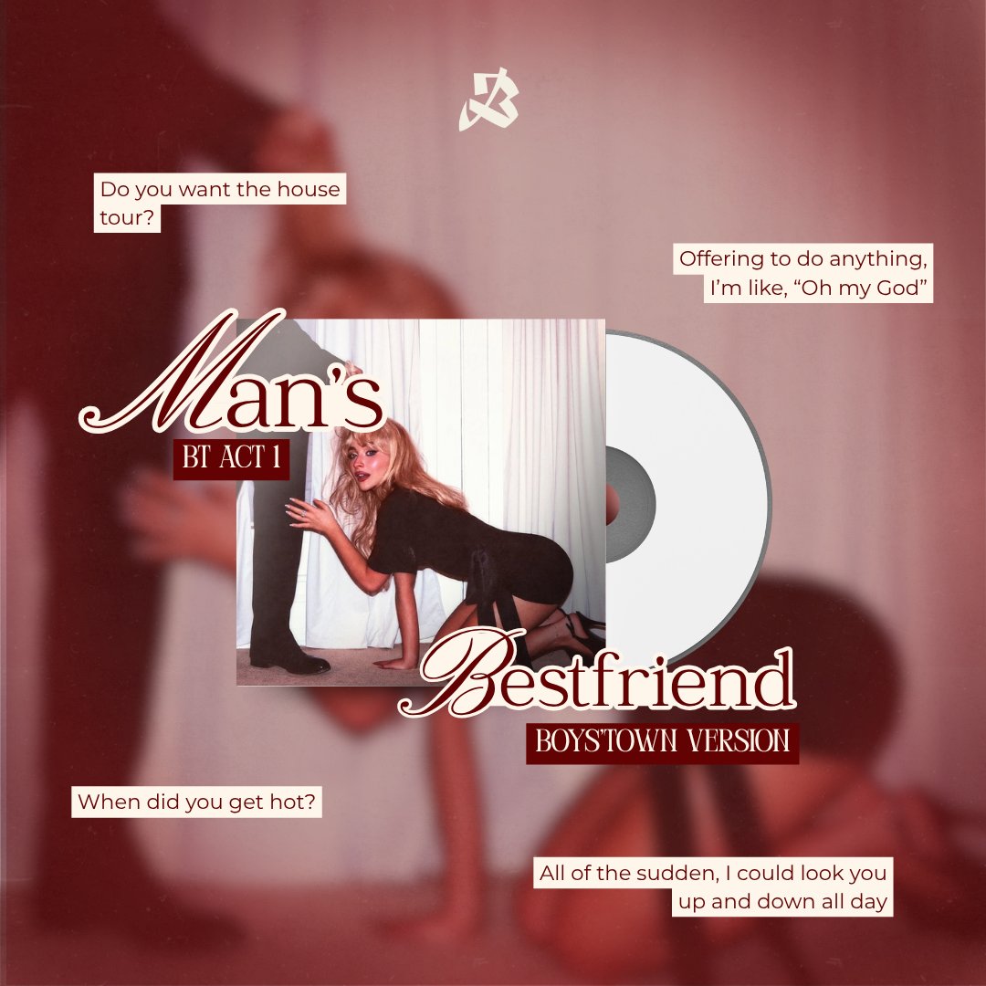 BoysTownRPW's tweet image. If Man’s Bestfriend lives rent free in your head too… this one’s for you, CARDEs! pick your fave song from sabrina carpenter’s new album, make an edit inspired by it, whether it’s a lyric, a vibe, or the story it tells.