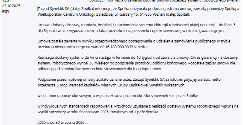 #Synektik fiu fiu, pierwszy da Vinci 5 generacji sprzedany w PL! 

Kwota 16,2 mln PLN netto.