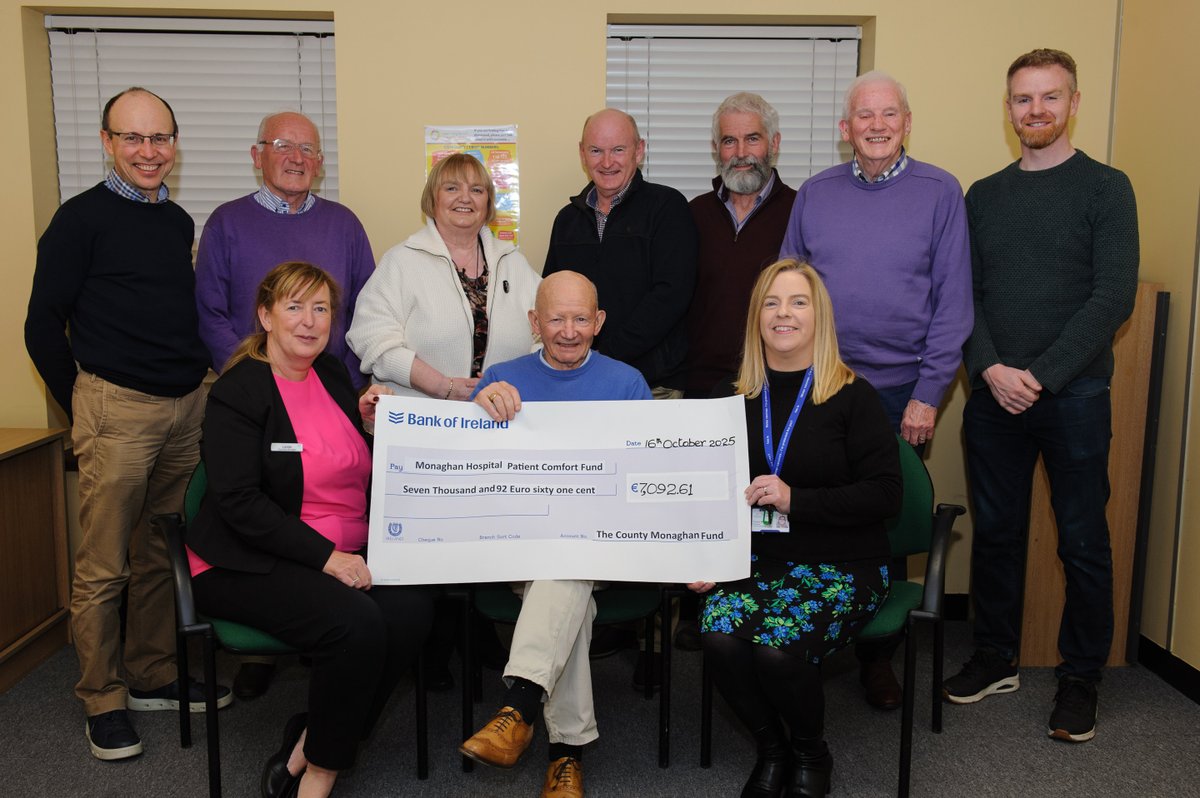 CMH staff Lynda McGrory and Deirdre McCabe collecting a cheque from the "County Monaghan Fund" for the patient comfort fund, Monaghan Hospital to go towards furniture and planting for the new Rehabilitation &amp; Dementia Garden.  We thank them for their very kind donation.