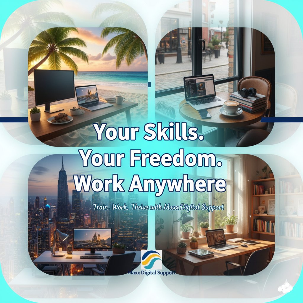 maxxdigisupport's tweet image. If you could work from anywhere, where would you choose? 

At Maxx Digital Support, we help you build the skills to work anywhere — as a Virtual Assistant or Social Media Manager. 💻

Train. Work. Thrive with us. 
 #RemoteWork #MaxxDigitalSupport #DigitalCareers