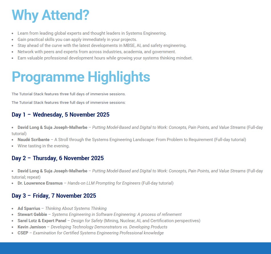 INCOSE_SA's tweet photo. INCOSE SA 2025 Tutorial Stack Registration - https://t.co/OPVQT8eHIp https://t.co/fInNeqEsp6