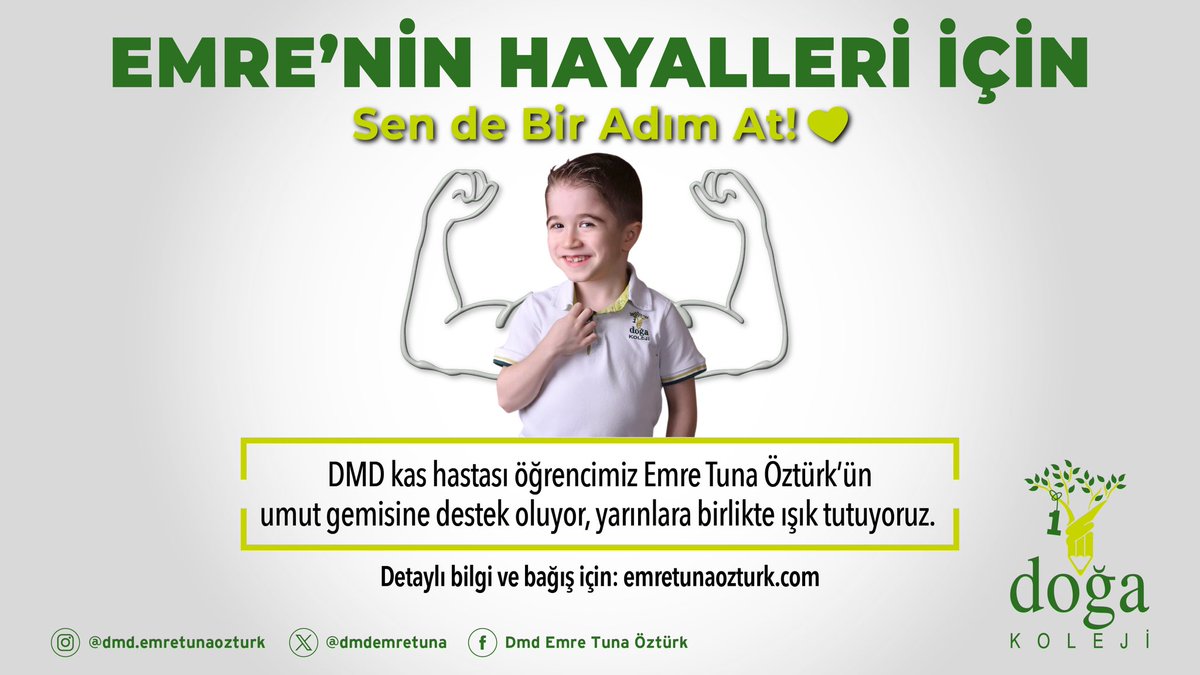 Bir çocuğun gülüşü yarım kalmasın!
Bir öğrencimizin umudu, hepimizin kalbinde.
Emre Tuna Öztürk'ün umut gemisine destek oluyor, yarınlarına birlikte ışık tutuyoruz. 🧡💚

Detaylı bilgi ve bağış için: bit.ly/47bGOqD