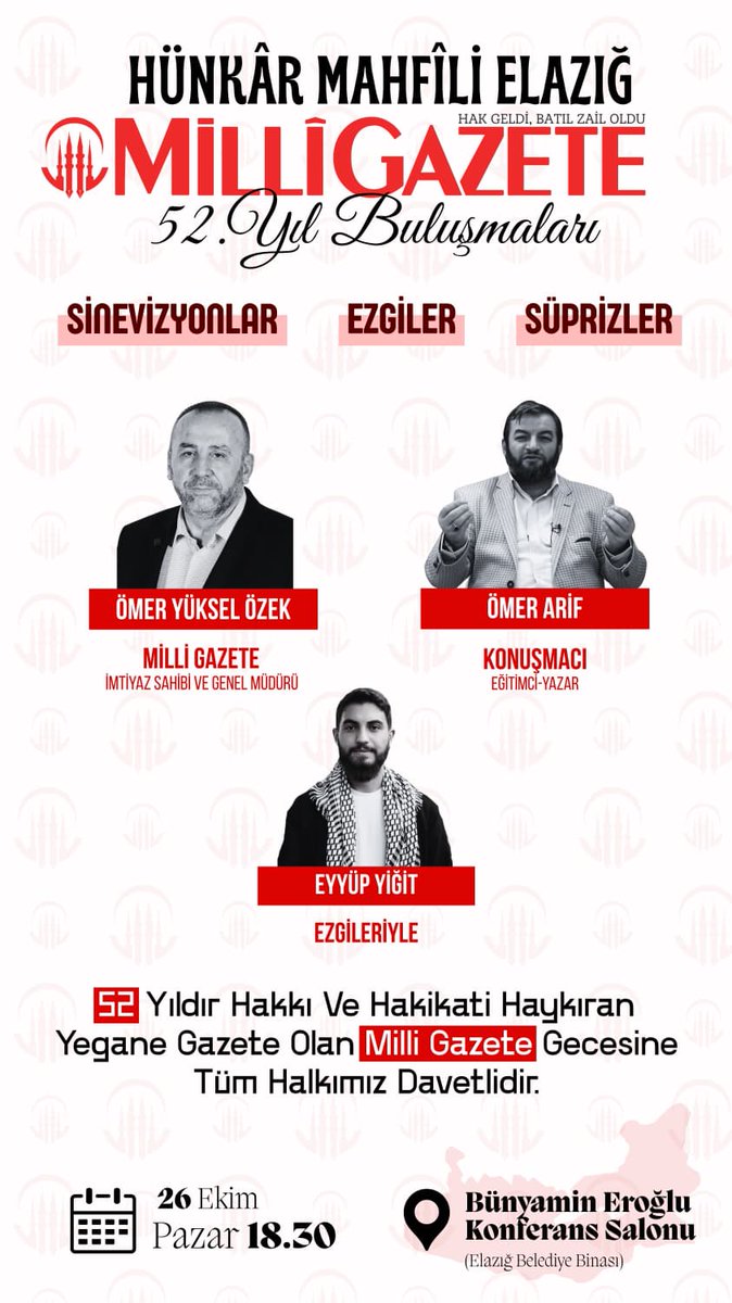 26 Ekim 18:30 Elazığ
