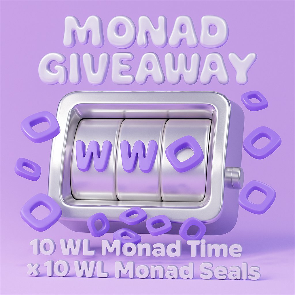 Monad Giveaway  Mainnet

Follow <a href="/Monad_Time/">Monad Time (mainnet arc)</a> &amp; <a href="/MonadSealsNFT/">Monad Seals</a>

Share your MON wallet address 💜
