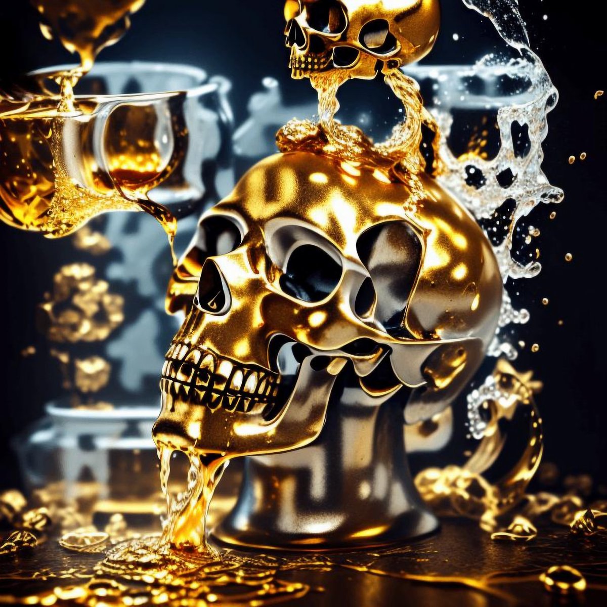 artvizual's tweet image. Liquid Gold Skull QR Code Art #gold #skull #art #qrcode