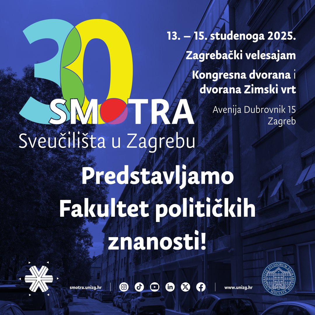 🔜 [𝟛𝟘. 𝕊𝕄𝕆𝕋ℝ𝔸 – predstavljamo 𝗙𝗮𝗸𝘂𝗹𝘁𝗲𝘁 𝗽𝗼𝗹𝗶𝘁𝗶𝗰̌𝗸𝗶𝗵 𝘇𝗻𝗮𝗻𝗼𝘀𝘁𝗶] 🕵️‍♀️🌐

ℹ️🏫 Informacije o upisu, studijskim programima i studentskom životu na FPZG-u potraži na 🔗👉 kliknisfpzg.weebly.com

🤩 𝗩𝗶𝗱𝗶𝗺𝗼 𝘀𝗲❗️

#UniZg #mojesveuciliste #30smotra