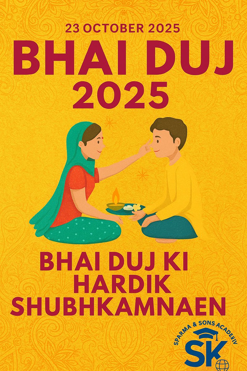 sas_academy_sk_'s tweet image. 💫 भाई-बहन का रिश्ता है सबसे प्यारा,
हर झगड़े में छिपा है अपनापन हमारा।
सुख-दुख में जो साथ निभाए हमेशा,
वो है भाई या बहन, जीवन का सच्चा साया।
हर त्यौहार पे ये बंधन और गहरा हो जाए,
भाई दूज पे फिर से प्यार खिल जाए। 💫
@sas_academy_sk_ #bhaidoj2025 #bhaidoj #bhaidojcelebration