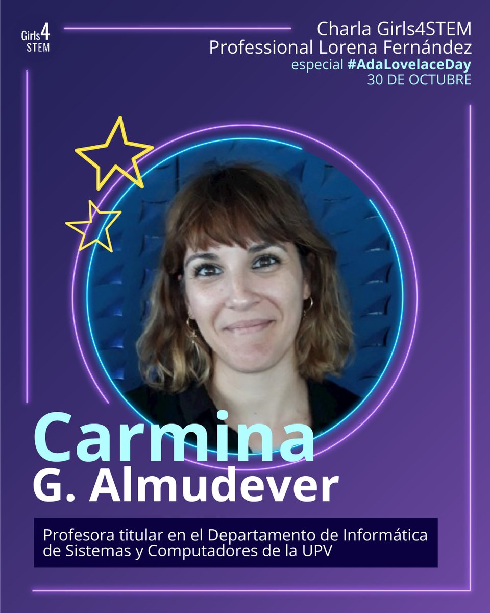 Girls4STEMVLC's tweet image. 🔬 Carmina G. Almudever, doctora en Enginyeria Electrònica i experta en computació quàntica, s&apos;unix a la Xarrada Professional Girls4STEM especial #AdaLovelaceDay.
Coneix com la ciència redefinix el futur. 💜
go.uv.es/girls4stem/lor…
