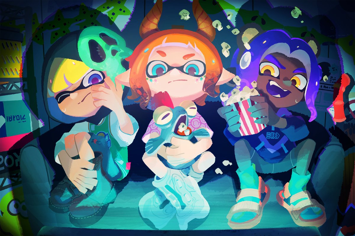Splatoon(スプラトゥーン) (@splatoonjp) on Twitter photo 「友だちにするなら? ゾンビ vs ガイコツ vs ゴースト」がお題の世界合同フェス「Splatoween」は、いよいよ今週末の開催だ!
10月25日(土)午前9時~27日(月)午前9時の48時間でお送りするぞ。
ホラー映画を見ながら震えているイカたちも、フェスの準備はバッチリのようだ。 「友だちにするなら? ゾンビ vs ガイコツ vs ゴースト」がお題の世界合同フェス「Splatoween」は、いよいよ今週末の開催だ!
10月25日(土)午前9時~27日(月)午前9時の48時間でお送りするぞ。
ホラー映画を見ながら震えているイカたちも、フェスの準備はバッチリのようだ。