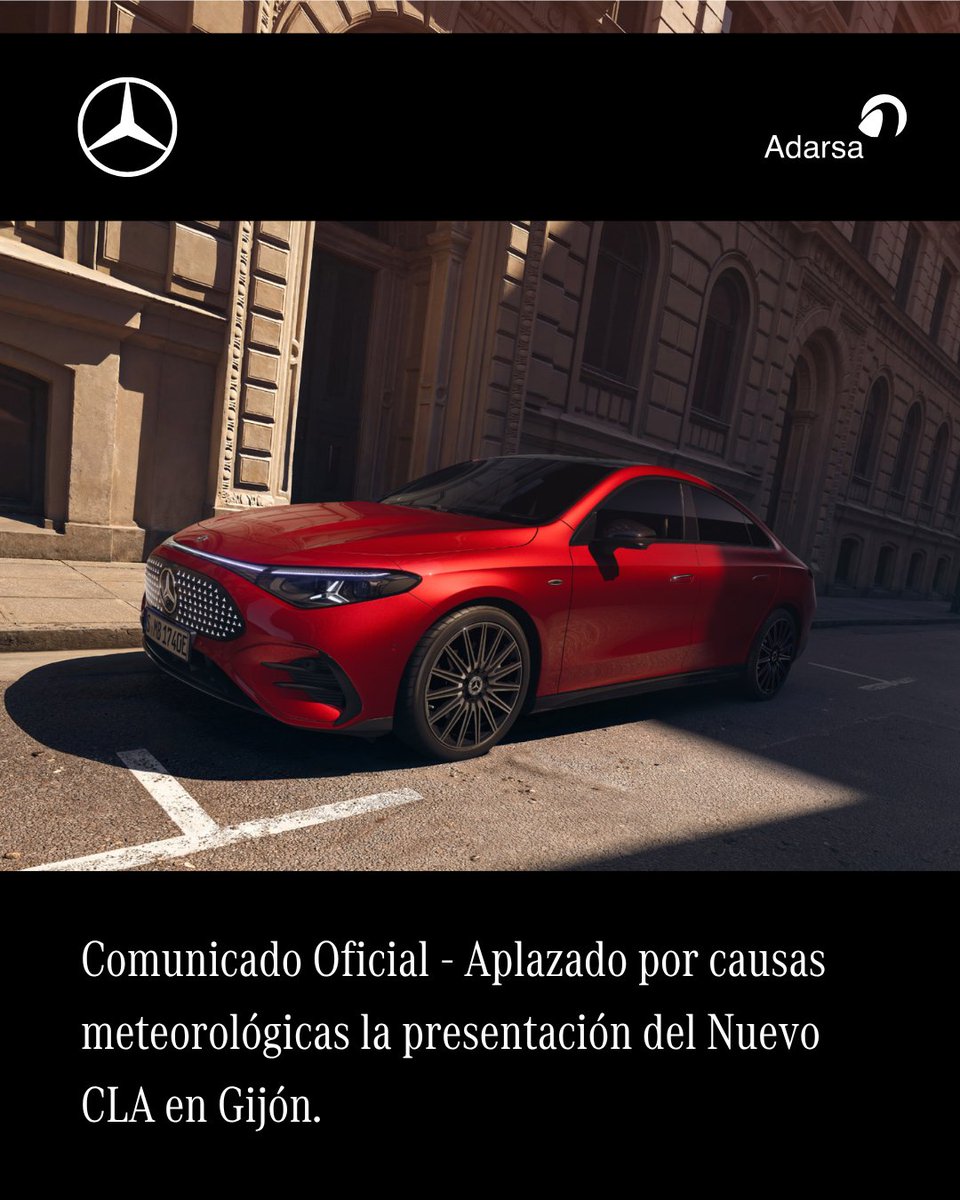 grupoadarsa's tweet image. ⛈ ¡Cambio de fecha por causas meteorológicas!
La borrasca Benjamín y la alerta naranja en Asturias nos obligan a posponer la presentación del nuevo #MercedesBenzCLA en Gijón Arena.
¡Gracias por vuestra comprensión! 💙
#Adarsa #PresentacionCLA