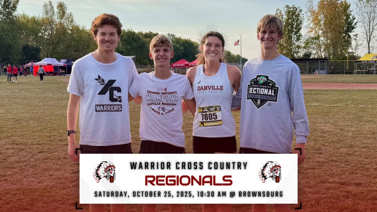 Danville Athletics (@dchswarriors) on Twitter photo Four Warriors. One goal. πββοΈπββοΈ
Drew Bowman, Liam Herald, Oliver Reynolds & Casey Hummel are headed to Regionals at Brownsburg β Saturday, 10/25 at 10:30 AM!
Letβs go! π₯ #WarriorPride #XCRegionals Four Warriors. One goal. πββοΈπββοΈ
Drew Bowman, Liam Herald, Oliver Reynolds & Casey Hummel are headed to Regionals at Brownsburg β Saturday, 10/25 at 10:30 AM!
Letβs go! π₯ #WarriorPride #XCRegionals