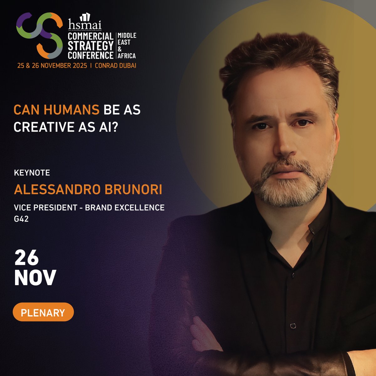 “Can humans be as creative as AI?” 
Join Alessandro Brunori, <a href="/G42ai/">G42</a>, for a bold keynote that challenges the boundaries between human imagination and machine intelligence.

The Commercial Strategy Conference agenda is here: l.ead.me/Agenda-CSC25

#AIinHospitality #FutureofWork