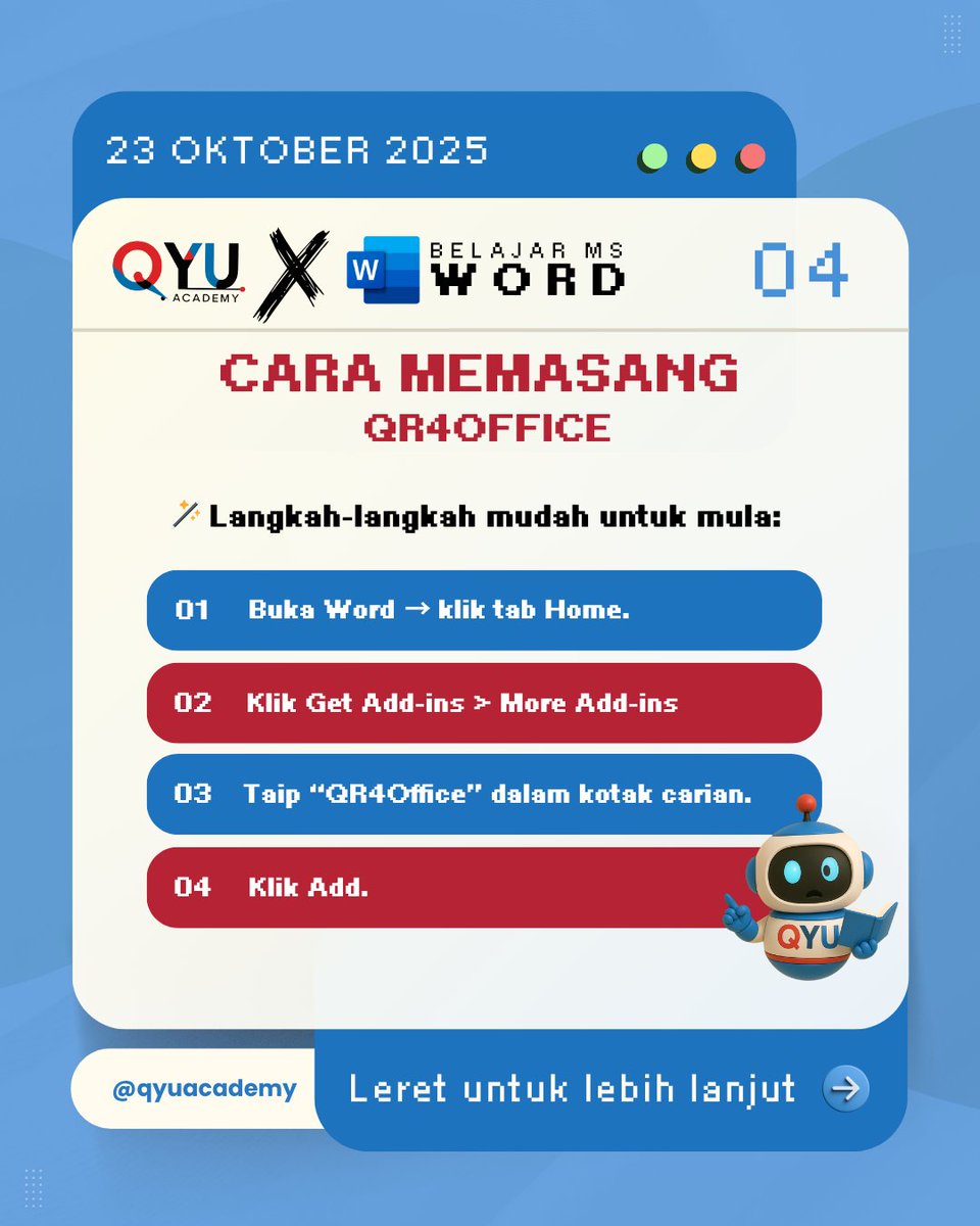 🚀 JOM KENALI QR4OFFICE - PART 1
💡 Nak dokumen nampak profesional dan interaktif?

Jom bersama QYU Academy — Belajar. Mahir. Berjaya.

#QYUAcademy #BelajarDigital #QYUTips #JomMahir