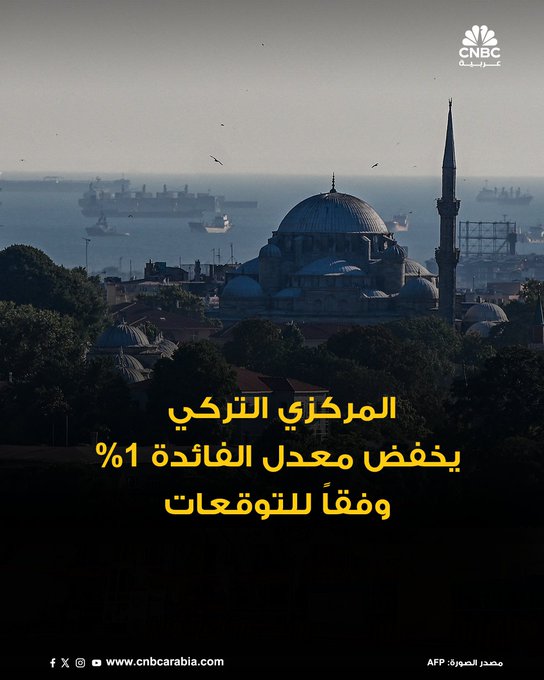 المركزي التركي يخفض معدل الفائدة بنحو 1% إلى 39.5%، وفقاً للتوقعات #عاجل 
