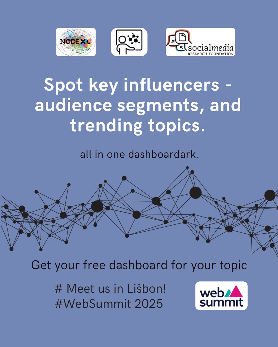 smr_foundation's tweet image. Going to WebSummit Lisbon? 🌍
Let’s talk data, networks, and insights with NodeXL Pro!
Book Now : nuel.ink/cMta10
#DataVisualization #SocialMediaAnalysis #NodeXLPro #InfluenceMapping #TrendSpotting #AnalyticsTools
