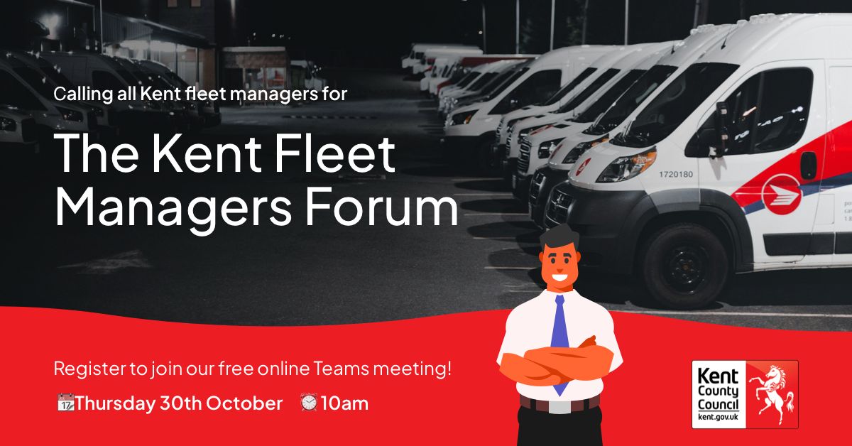Calling all Kent fleet managers for The Kent Fleet Managers Forum! 📣 

Register for free now!
Or email: fleetsafety@kent.gov.uk
Register to join our free online Teams meeting!
📆
Thursday 30th October 
⏰
 10am