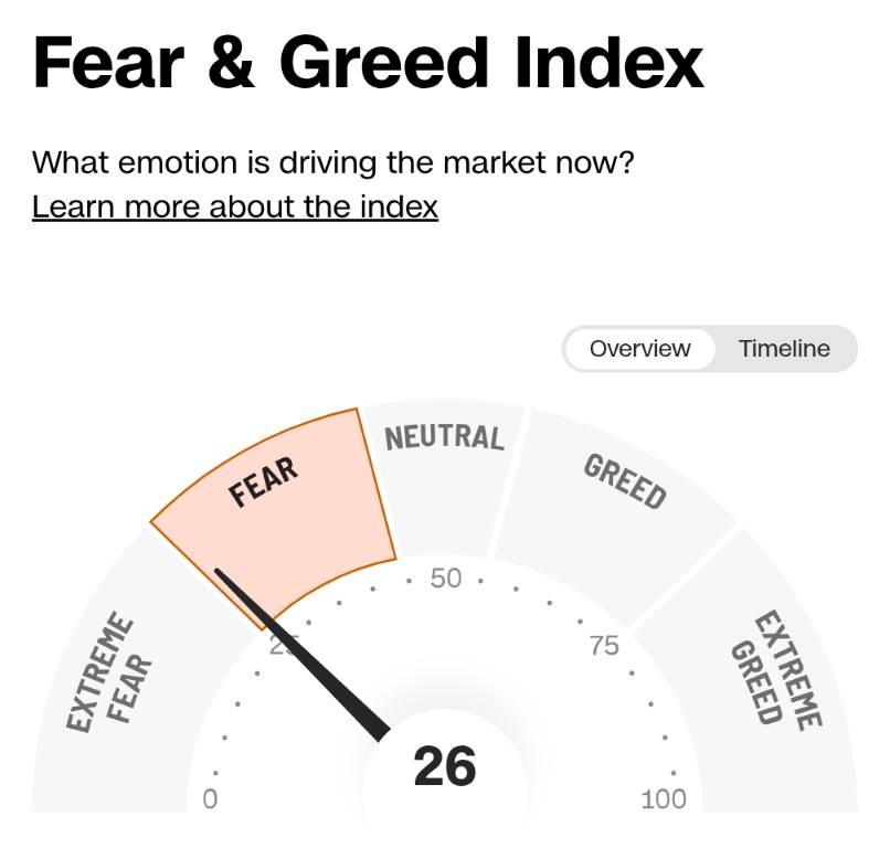 🚨 INVESTING : "Wall Street Fear & Greed Index: Solo 26 su 100, segnali di paura nel mercato!"