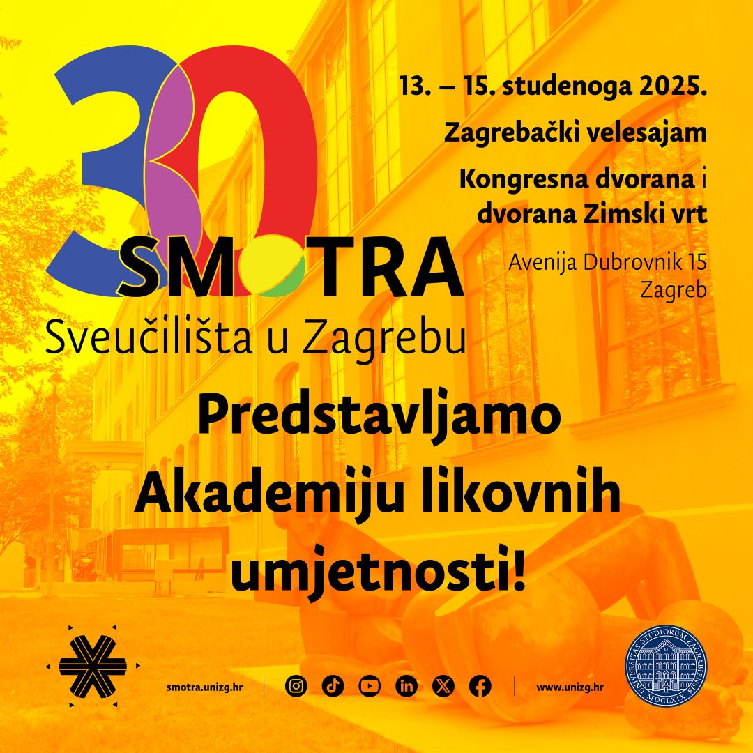 🔜🎊 [𝟛𝟘. 𝕊𝕄𝕆𝕋ℝ𝔸 – predstavljamo 𝗔𝗸𝗮𝗱𝗲𝗺𝗶𝗷𝘂 𝗹𝗶𝗸𝗼𝘃𝗻𝗶𝗵 𝘂𝗺𝗷𝗲𝘁𝗻𝗼𝘀𝘁𝗶] 🕵️‍♀️🌐

ℹ️🏫 Informacije o upisu, studijskim programima i studentskom životu na ALU potraži na 🔗👉 tinyurl.com/ypeph33f 

🤩 𝗩𝗶𝗱𝗶𝗺𝗼 𝘀𝗲❗️

#UniZg #mojesveuciliste #30smotra