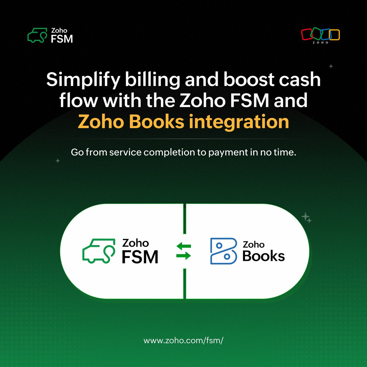 Zoho FSM (@zohofsm) on Twitter photo Experience faster, more accurate billing with the Zoho FSM and <a href="/ZohoBooks/">Zoho Books</a> integration.
Track jobs, generate invoices instantly, and receive payments all within a single, seamless workflow.
Read more: zurl.co/3elCL
#ZohoFSM #ZohoBooks #Zoho Experience faster, more accurate billing with the Zoho FSM and <a href="/ZohoBooks/">Zoho Books</a> integration.
Track jobs, generate invoices instantly, and receive payments all within a single, seamless workflow.
Read more: zurl.co/3elCL
#ZohoFSM #ZohoBooks #Zoho