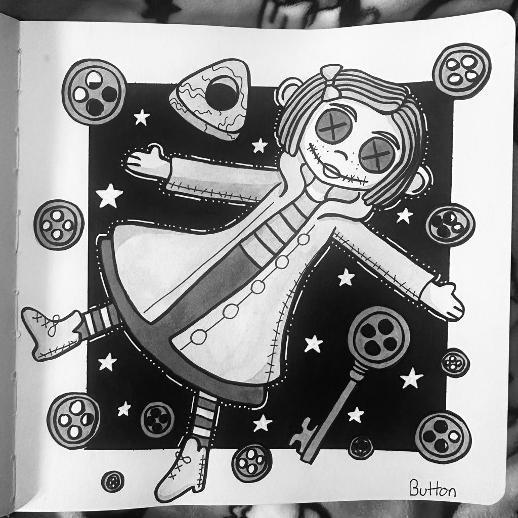 Day 22, Button! I so bet no one else thought to do Coraline for button. I’m just that creative lmao #inktober #inktober2025 #inktoberbutton #coraline