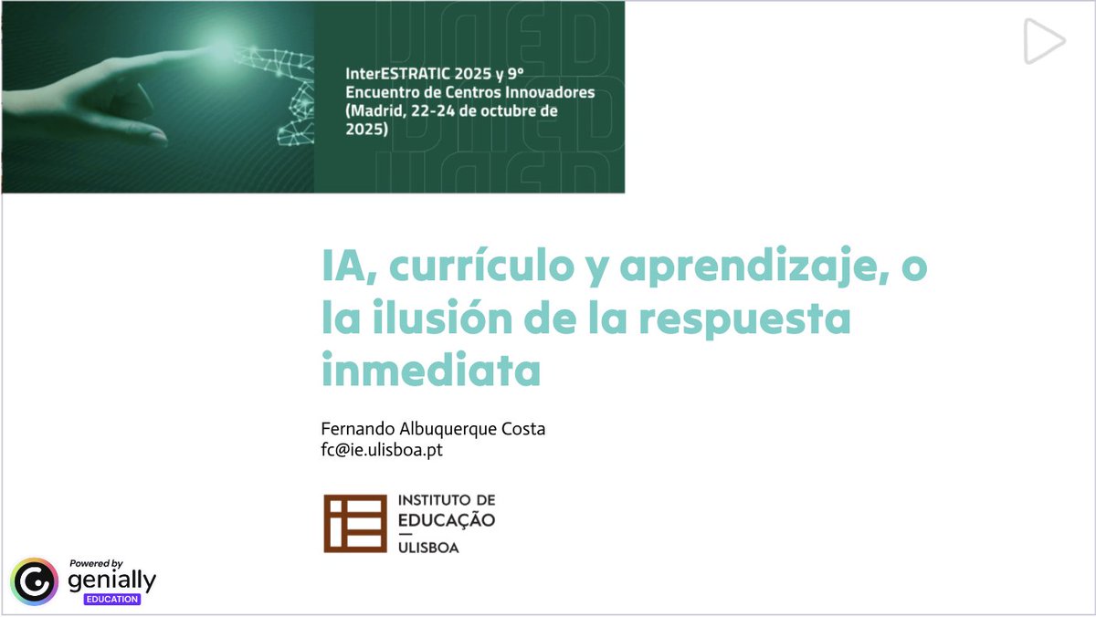 miragens's tweet image. IA, currículo y aprendizage, o la ilusión de la respuesta inmediata.
view.genially.com/68df904c2fe804…