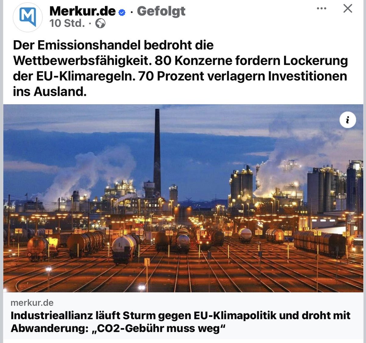 +++Schluss mit der Luftbesteuerung, Schluss mit dem modernen Ablasshandel +++
Was wir als #AfD seit Jahren fordern, fordern nun mit aller Vehemenz die Unternehmen, allen voran die #Industrie - die #Abschaffung der #CO2-Besteuerung. 
Die Wettbewerbsfähigkeit muss wieder