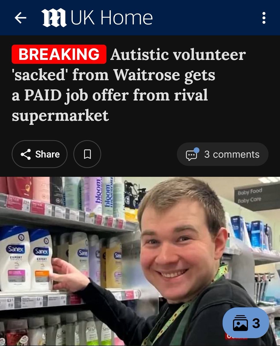 🚨🇬🇧 ASDA STEPS IN AFTER WAITROSE AXES AUTISTIC MAN WHO WORKED UNPAID FOR 4 YEARS

Tom Boyd, 28, who has autism, spent over four years stacking shelves for free at Waitrose - until his mum asked if he could finally be paid.

Waitrose’s response? They terminated his placement