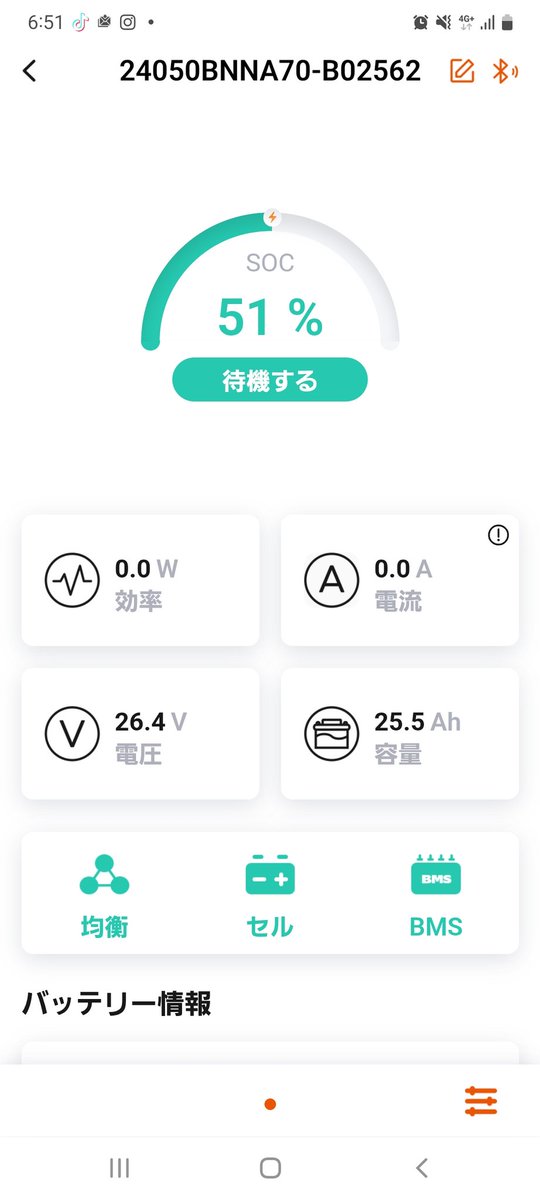 takehikobass's tweet image. 今日で使うの3回目！
戸面フルタイムやって残量51％。
片倉で全域走り回っても40％残ってたから50ahでも短日なら容量十分。
スマホで管理出来るのが最高。
#LiTime
#24v50ah
#Bluetooth