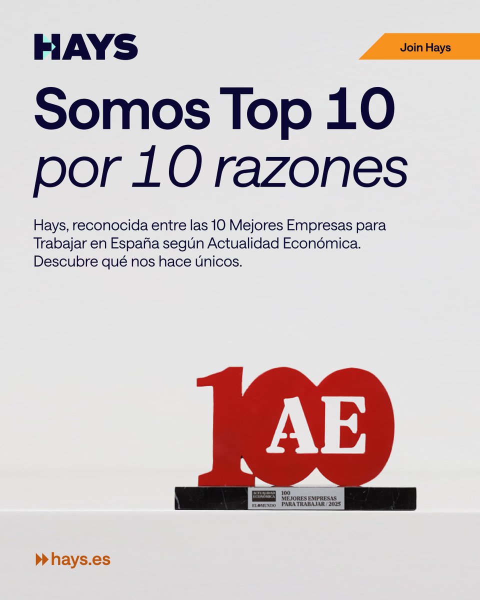 🔟 ¿Qué nos hace estar entre las 10 mejores empresas para trabajar en España?

👉 Descúbrelo aquí - hays.es/consejos-de-ca…

#HaysEspana #SomosTop10
