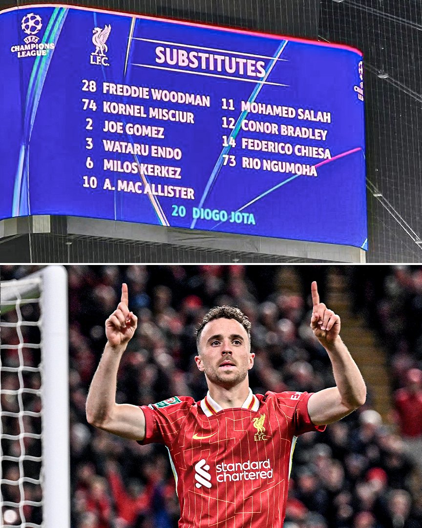 When displaying Liverpool's substitutes before the game, Eintracht Frankfurt included Diogo Jota's name 🤍