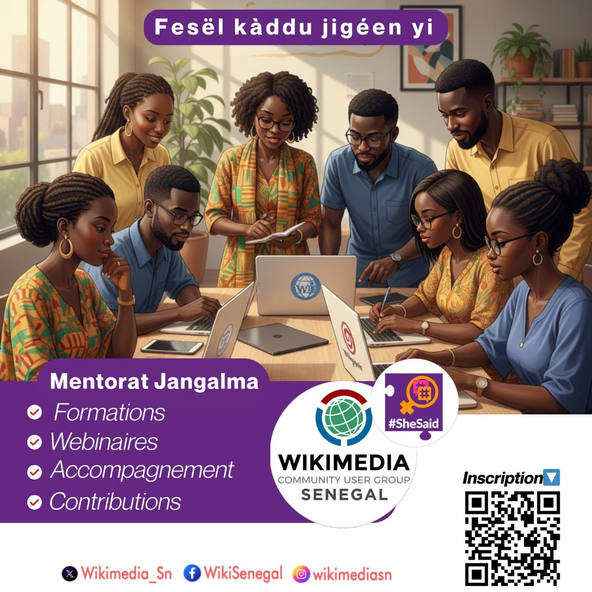 Inscription au programme Mentorat Jangalma "Fesël kàddu jigéen ñi" (en ligne) Campagne #SheSaid2025 au Sénégal.

Rejoins-nous pour notre programme Mentorat.
Inscription 🔽 forms.gle/n3r9mafDeiGoJX…

Ensemble, faisons résonner la voix des femmes.
#kebetu #bibsen