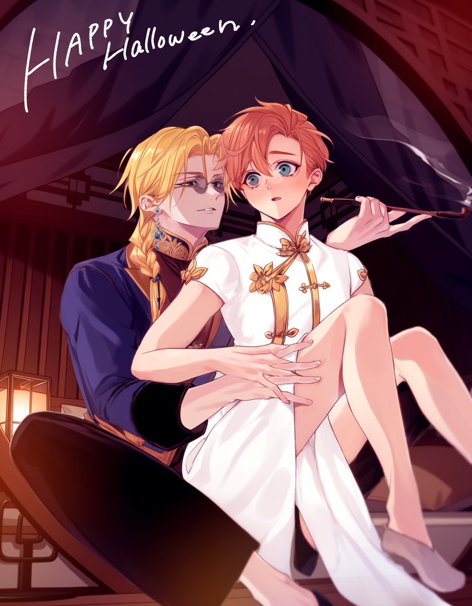 a_o_i_haru's tweet image. 世界観とは違う装いで特別な夜を描きました🎃✨
紙コミックス1・2巻発売中です📚🌟秋の夜長にぜひ💕
読んだら #冷遇婿ライフ感想 で教えてください🥰

#ハロウィンイラスト #ハロウィン2025