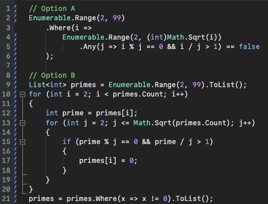 RyanRodemoyer2's tweet image. C# Sieve of Eratosthenes
(prime number generator)
LINQ let's gooooooo