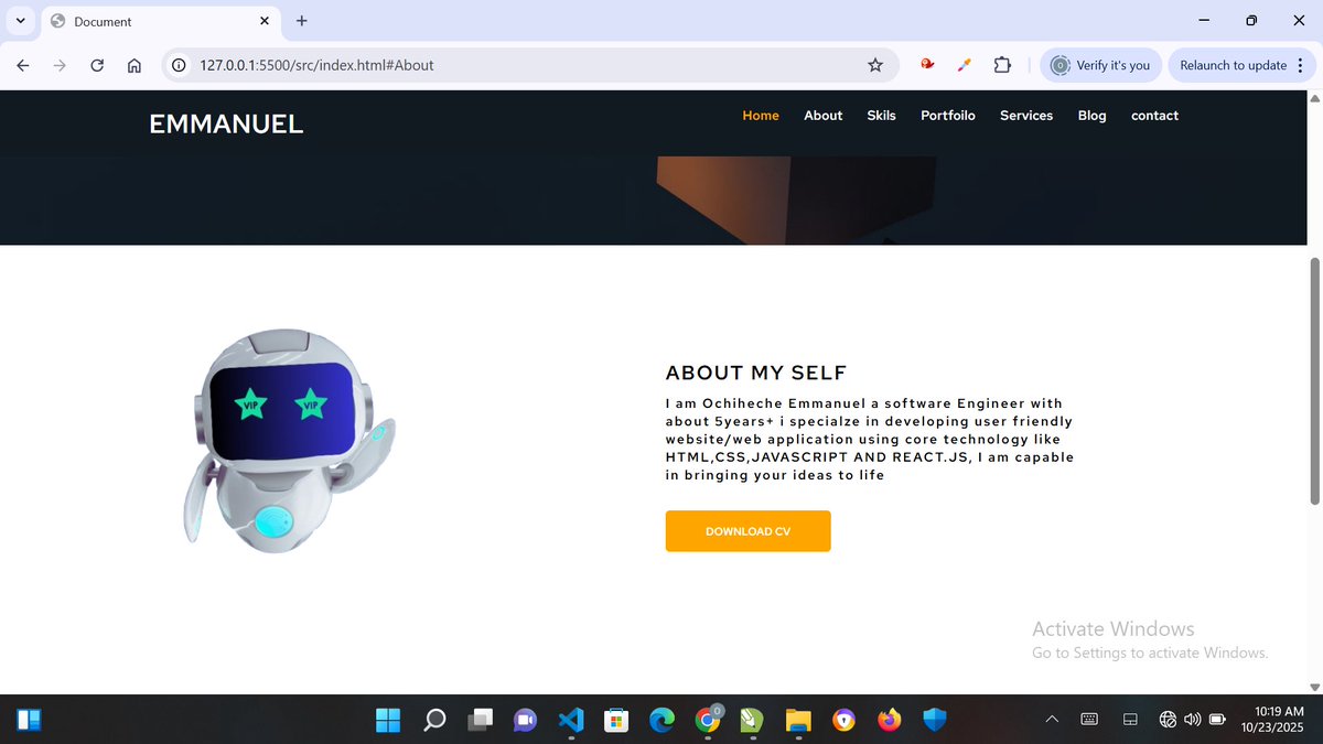 sightDev2's tweet image. yestaday was Day 2 of my React portfolio journey! 🚀
I did some changes on the portfolio site and Finished the About section — feeling pumped for what’s next! 💻✨. 👨🏽💻📱 #ReactDev #BuildInPublic #JavascriptDevelopers #100daytocode