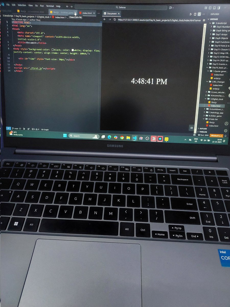 _abhijeet13's tweet image. Day 31 of my #WebDev journey 💻
Built 10 mini projects using #HTML, #JavaScript, and #DOM manipulation — including a Quote Generator, BG Color Changer, Clock, Countdown Timer,Quiz App, and more⚡
Great hands-on day to strengthen my JS fundamentals!
#100DaysOfCode #LearnInPublic
