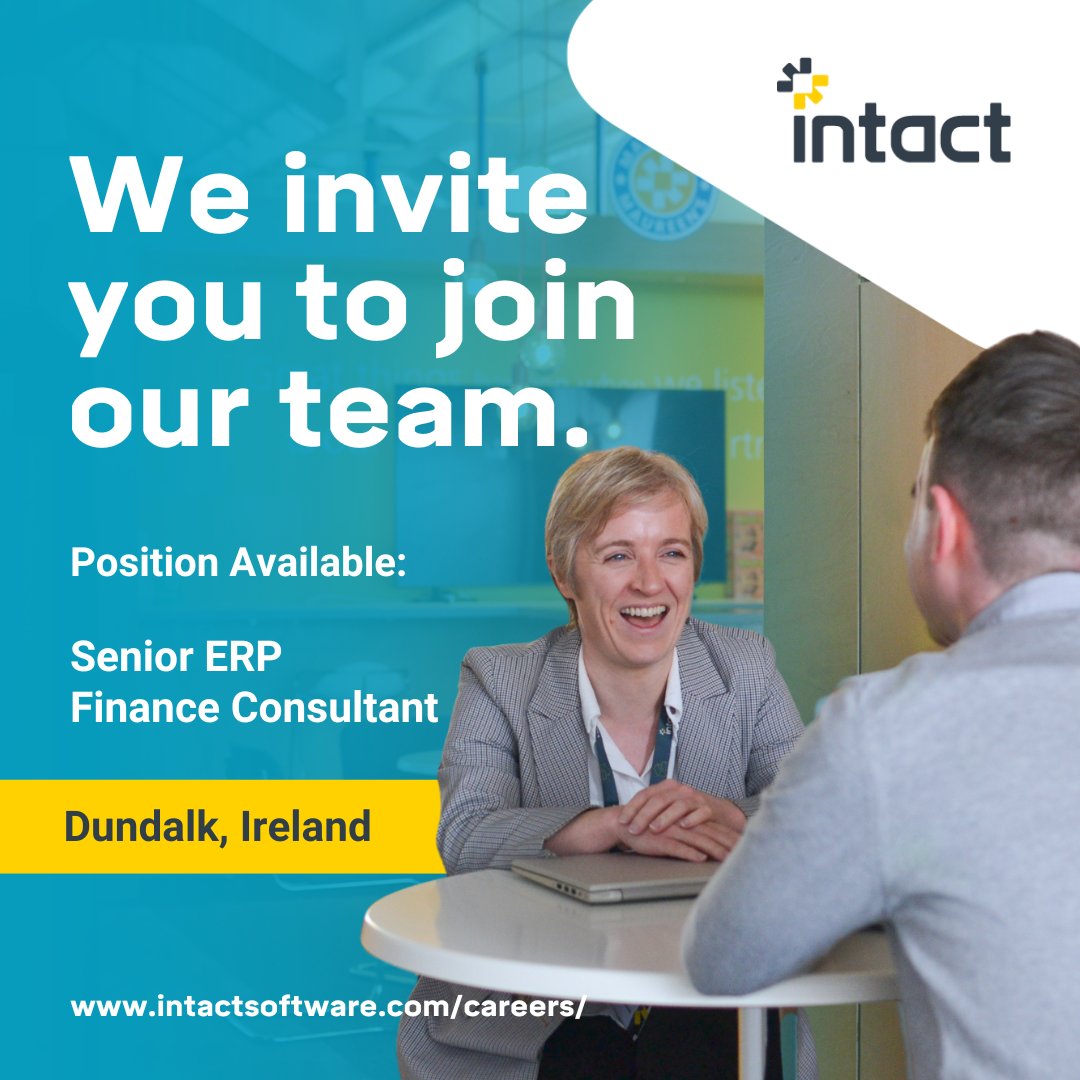 IntactSoftware's tweet image. We're #hiring a Senior ERP Finance Consultant! 
Lead end-to-end implementations of GenetiQ, our new cloud-native ERP - own workshops, finance process design (GL, COA, AR/AP, reporting), configuration, testing & go-live. 
📍 Dundalk (Hybrid) 
👉 Apply now: bit.ly/4hrKiu3