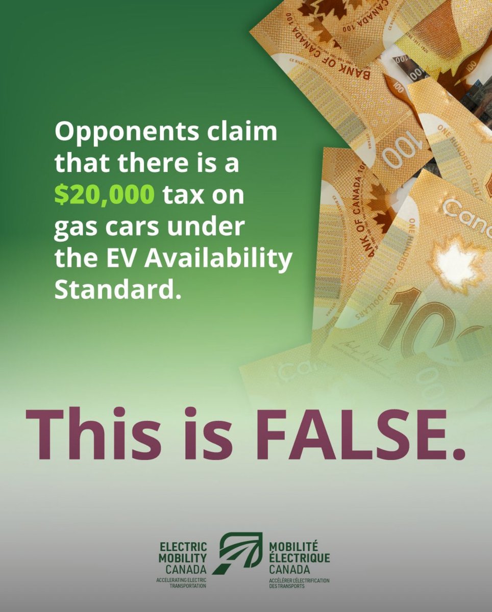 Some keep saying that the federal EV Availability Standard represents a $20,000 tax on gasoline-powered vehicles. 

This is COMPLETELY FALSE.

Those who claim this either completely misunderstand the federal EV Availability Standard... or are knowingly lying to Canadians.