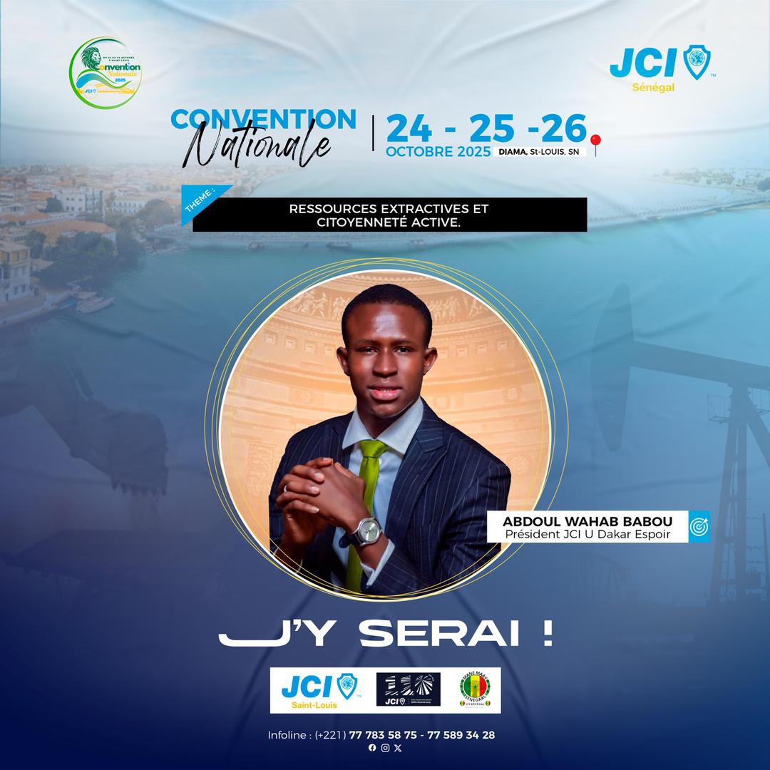 🔥Convention Nationale 2025🔥

Elle approche à grands pas !
sous  le thème Ressources extractives et citoyenneté active, 

👉🏽 seras-tu prêt à vivre l’expérience ?

Moi oui,  J’Y SERAI ! 💪🏽
Et toi ? 🤔

#CONA2025
#JCISénégal #Leadership #SaintLouis #HotelDiama #Thrive&amp;Shin