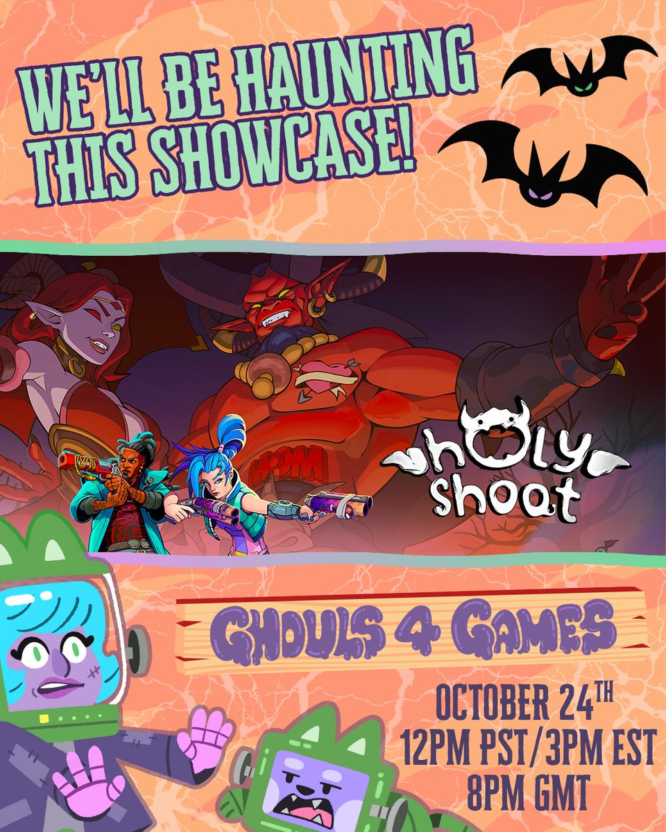 Get ready to get spooked 👻

Holy Shoot is part of @dames4games's #Ghouls4Games showcase + Steam event!

Showcase: Oct 24, 12PM PT
Steam event: Oct 23–30

Proud to stand among games made by &amp; featuring women in the industry. Big thanks to the organizers!

Join the chaos: