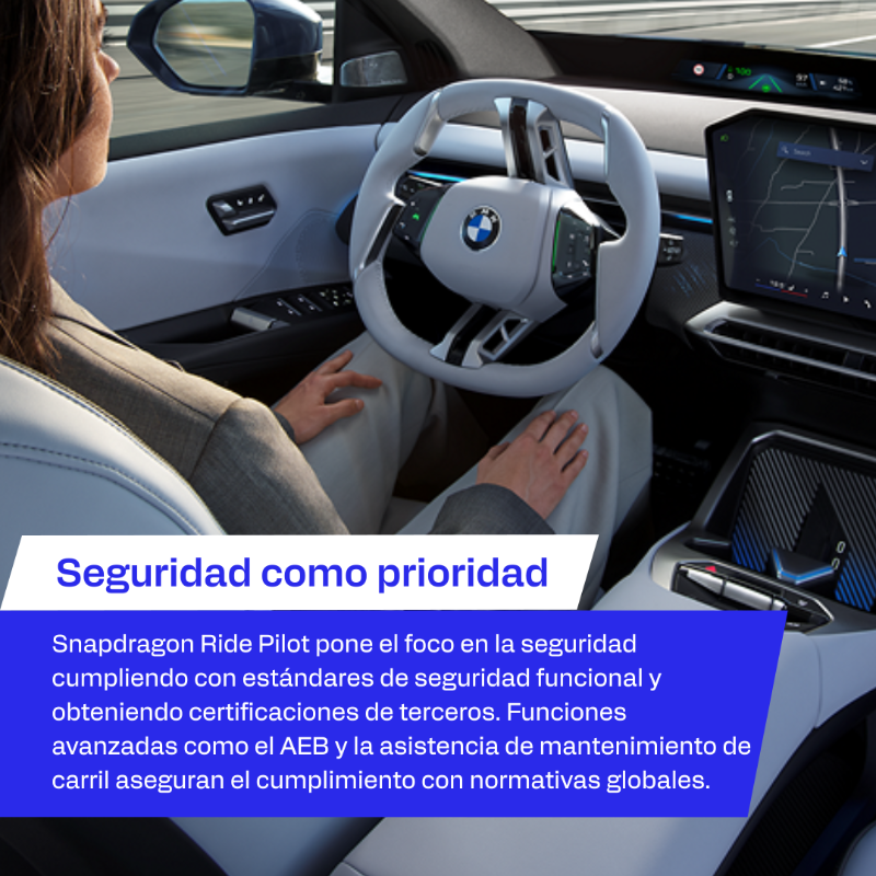 Qualcomm_ES's tweet photo. @Snapdragon Ride Pilot, desarrollado junto a @BMWGroup, cobra vida en el nuevo BMW iX3.

Este sistema ofrece una percepción de 360°, prioriza la seguridad y permite una conducción avanzada y contextual.

Desliza para saber más.