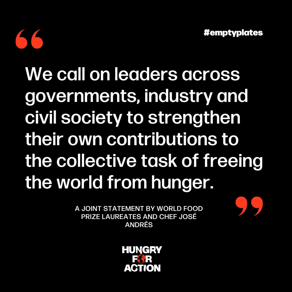 HungryForAct's tweet photo. 🍽️As hunger rises, @chefjoseandres & 28 @WorldFoodPrize laureates urge world leaders to;
🍞Sustain emergency food relief
🚫 End the weaponisation of food aid
🌾Invest in sustainable ag
🤝Protect humanitarians
Read: https://t.co/LYe5mXnDCS
#HungryForAction #EmptyPlates https://t.co/UDy9E7xIZg