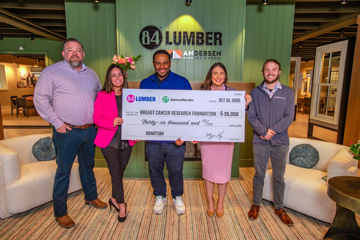 Thank you to my good friends at <a href="/84LumberNews/">84 Lumber Company</a> for presenting me with a $36,000 check for <a href="/BCRFcure/">The Breast Cancer Research Foundation</a> in honor of Breast Cancer Awareness Month. Proud to serve on the BCRF Board and support lifesaving research.