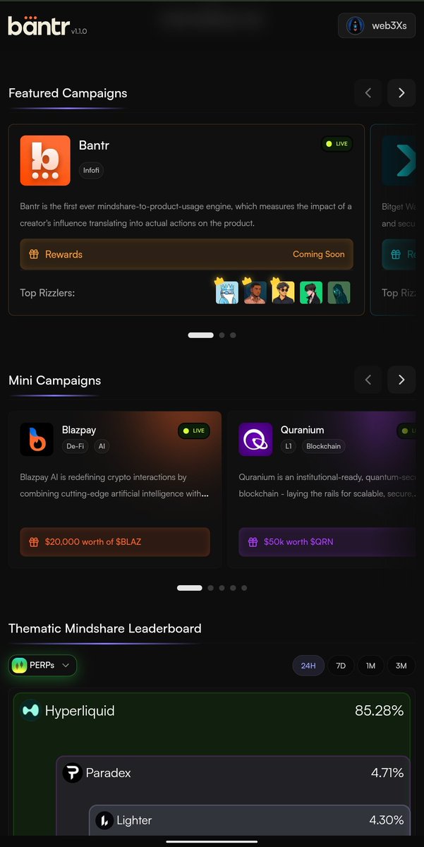 You know how social media runs on attention, right?
But attention rarely translates into anything real.
You get likes, claps, comments… and then what?

That’s where <a href="/Bantr_fun/">Bantr</a> makes the difference 👌
It’s not another hype app , it’s a mindshare-to-product-usage engine.
Meaning: