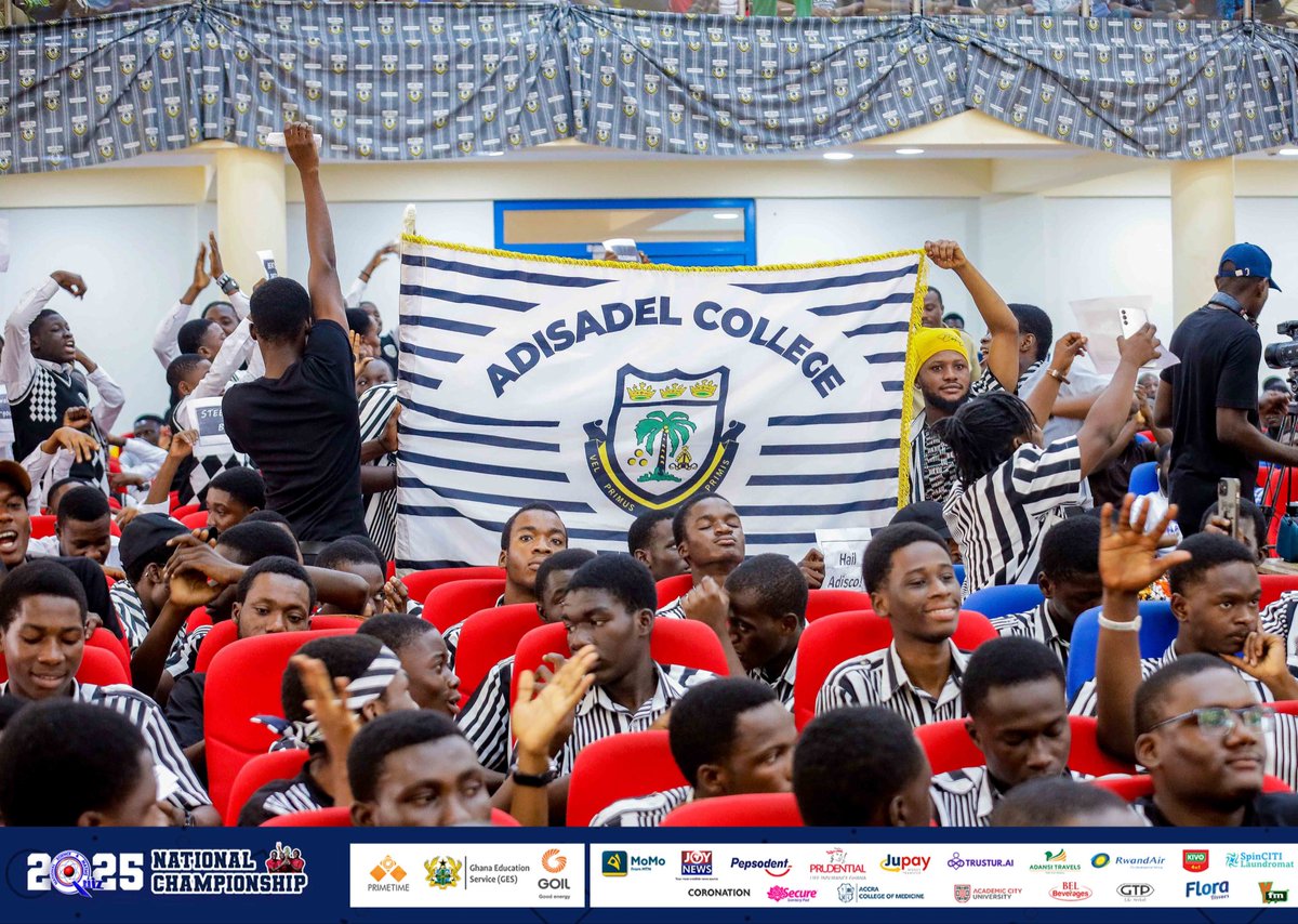 SGS AUDITORIUM:

End of contest:

Adisadel College: 57pts
Yaa Asantewaa Girls’ SHS: 42pts
Assin State College: 30pts

<a href="/GOIL_Official/">GOIL</a> sponsors Round 5.

#NSMQ2025 #NSMQPrelims #Primetime
