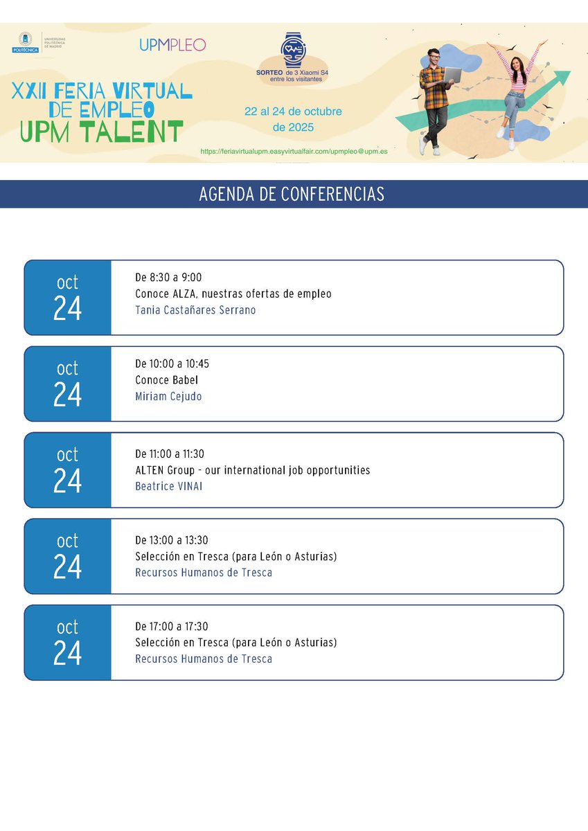Hoy en la XXII Feria Virtual de Empleo UPM puedes conocer de primera mano a estas empresas, estas a un click de presentarte a sus procesos de selección.

feriavirtualupm.easyvirtualfair.com

#talentupm
#upmpleo
#empleabilidad
#somosupm