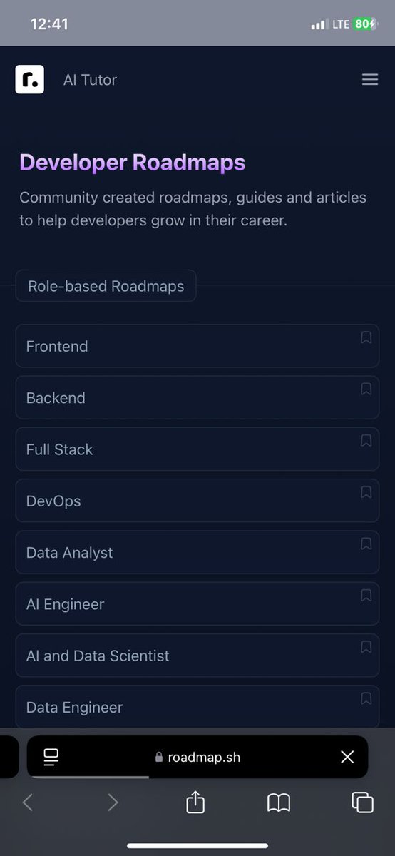kossisoroyce's tweet image. I also came across roadmap.sh recently and honestly, it’s one of the best free resources I’ve seen in awhile for learning tech and AI.

It gives you a roadmap for almost every tech field, from web development to data science to AI. It’ll save you lots of confusion.
