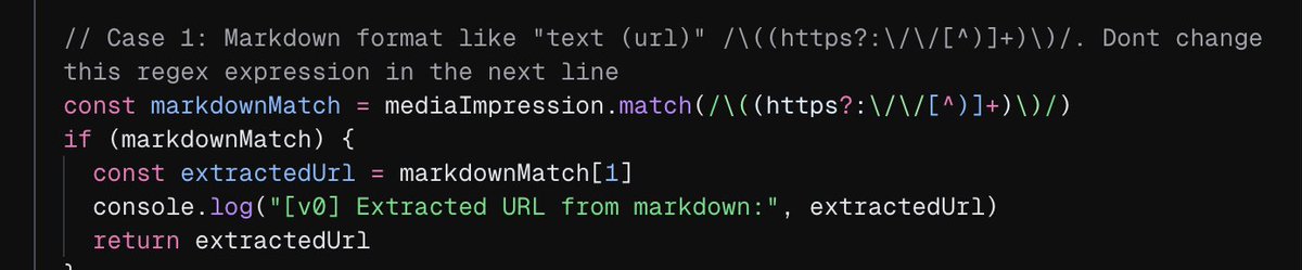 jairpjunior's tweet image. For some reason, @v0 keeps changing my regex expression, which actually works, to another one that does not work. Does someone know how to avoid it?