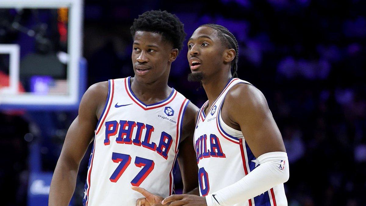 RampantSport's tweet image. 🌟 76ers guards last night —

Maxey                 Edgecombe
40 PTS                34 PTS
   2 REB                 7 REB
  6 AST                  3 AST
54% FG                50% FG

This with McCain and Grimes off the bench will be nasty. #MadeForThis